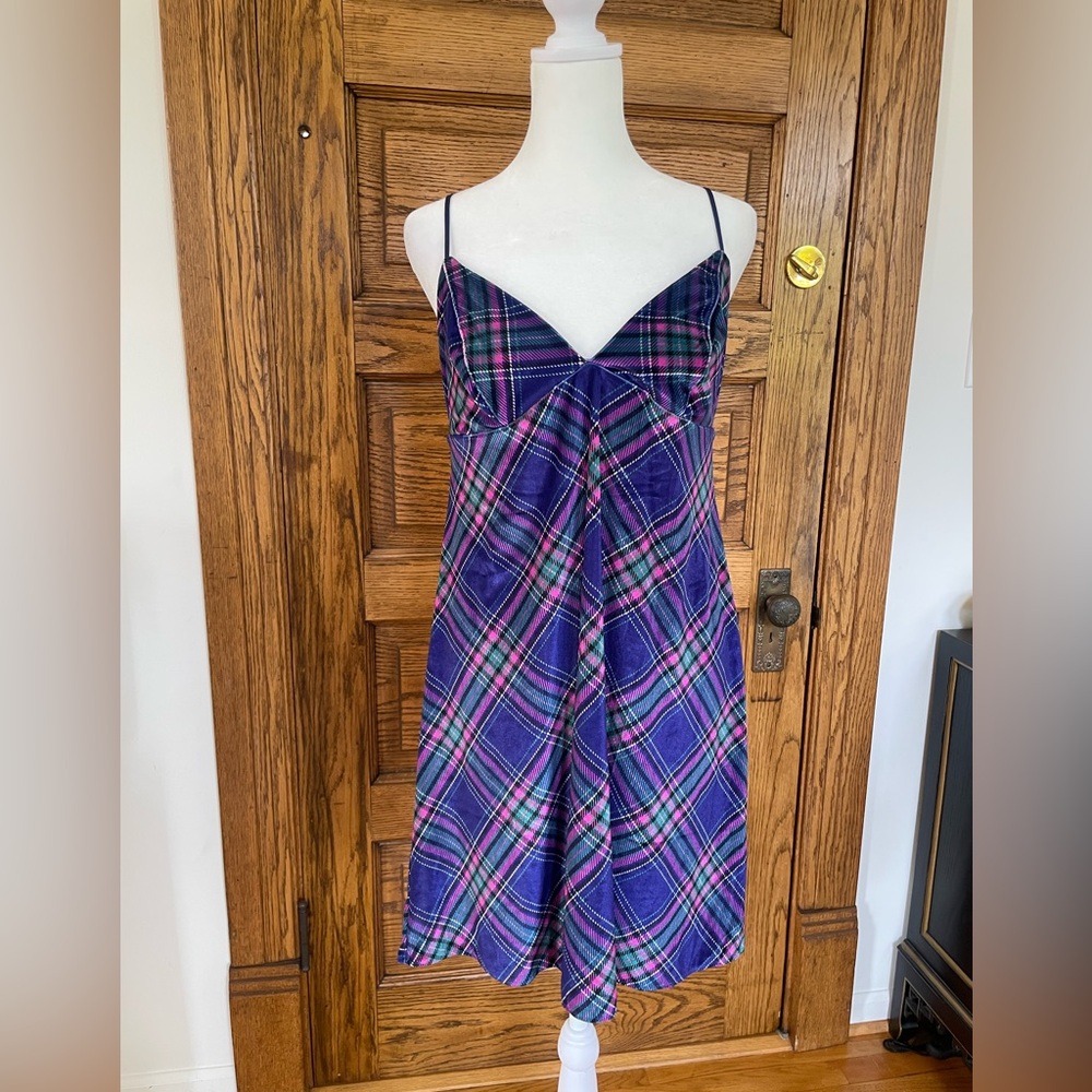 Victoria’s Secret Velvet Slip Dress M - NWT - Blue Plaid
